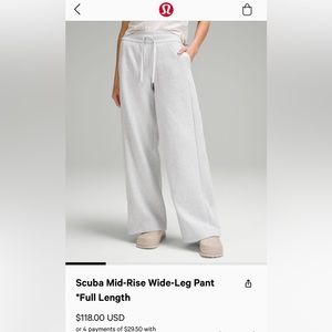 Lululemon Scuba Mid-rise Wide-leg Pant size 6 color grey
